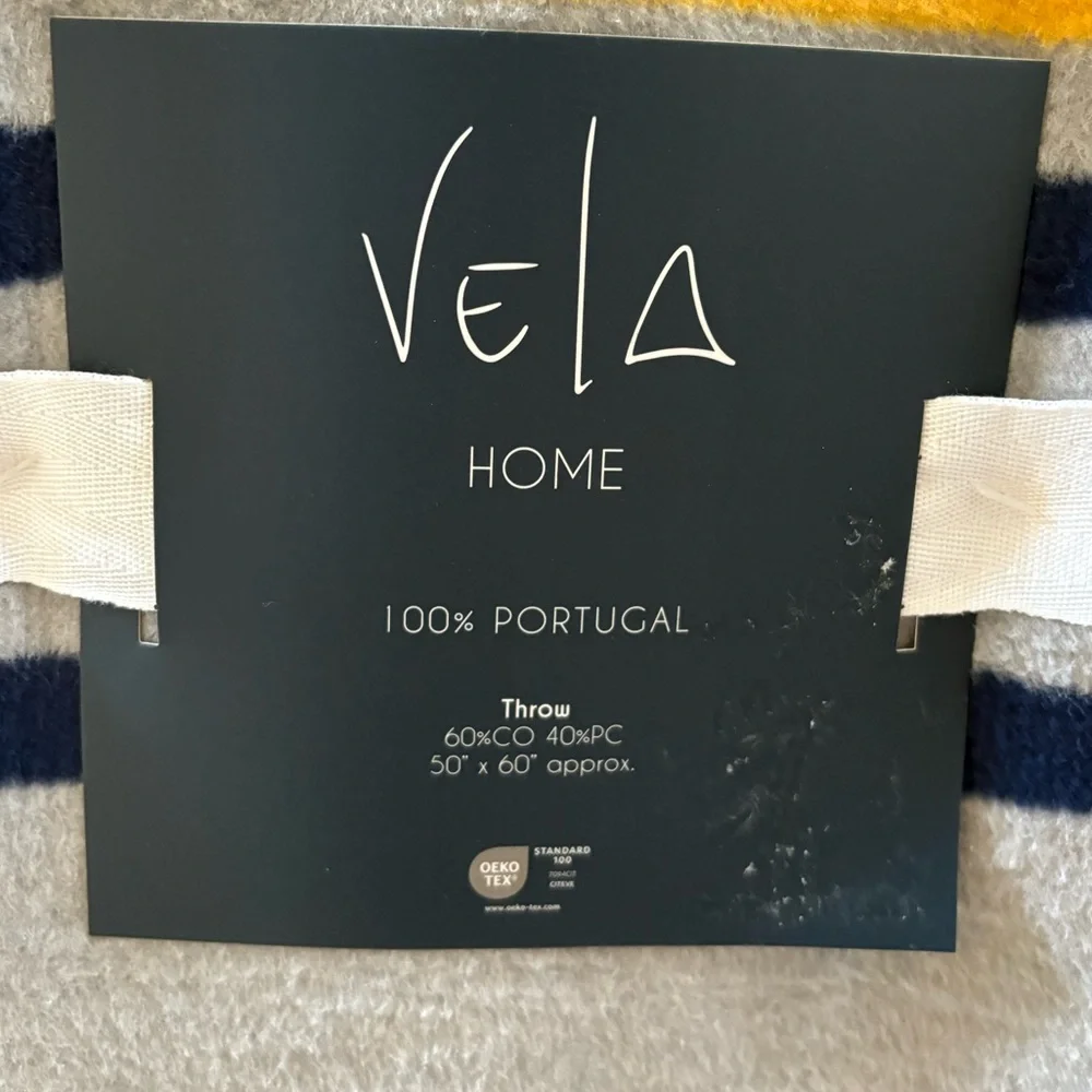 50”x60” Throw 100% Portugal‎ Vela Home Blue/Gold/Grey - Cotton/Acrylic NEW Soft